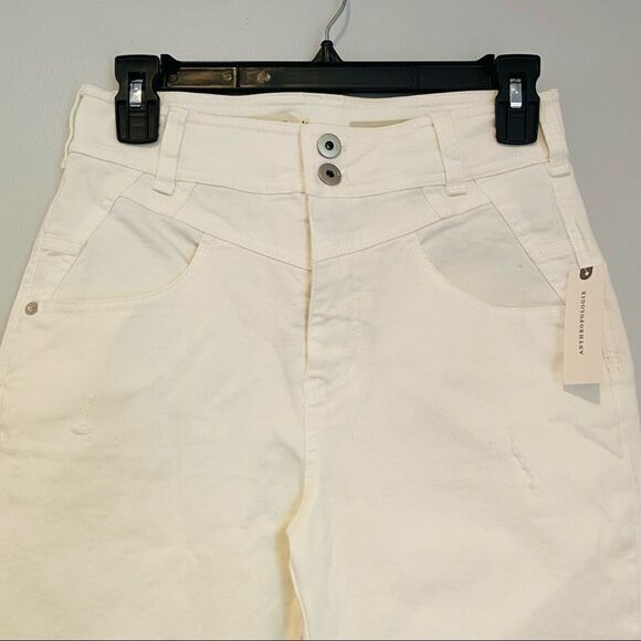 Pilcro and the Letterpress White Distressed Hi Waist Double Button Jeans Size 26 - Picture 3 of 5